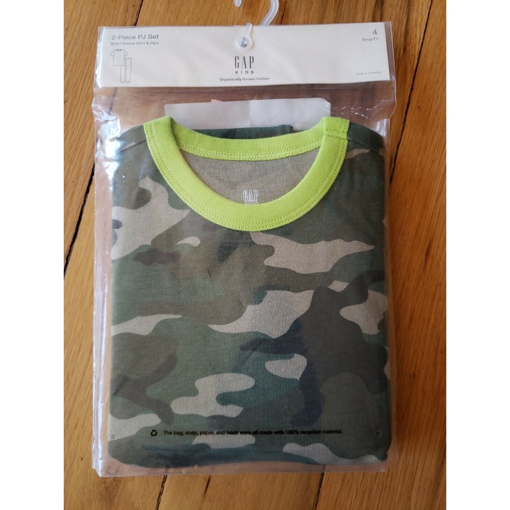 GAP 2 Piece PJ Pajama Set Short Sleeve Army Camo Sz 4 100% Cotton  Snug Fit